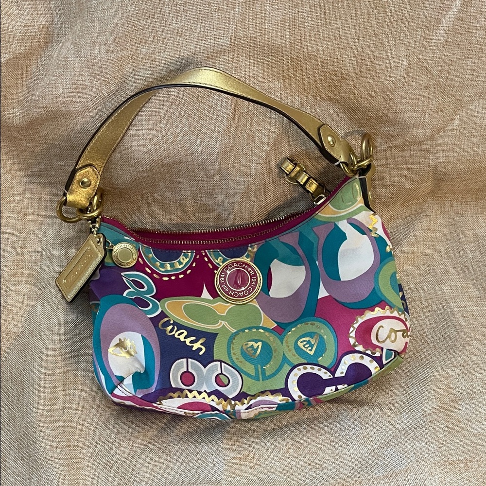 Coach Multicolor Shoulder Bag with Gold Strap